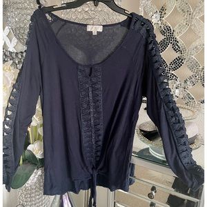 Royal Blue Lace Cut Out Sleeves Tie Top M